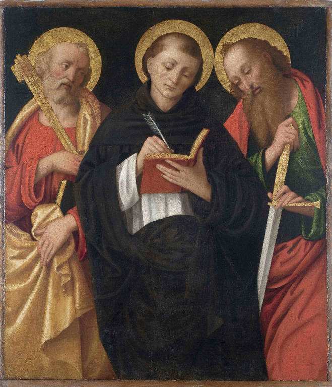San Tommaso d'Aquino fra i Santi Pietro e Paolo (dipinto) di Fermo, Stella (attribuito) (primo quarto sec. XVI)