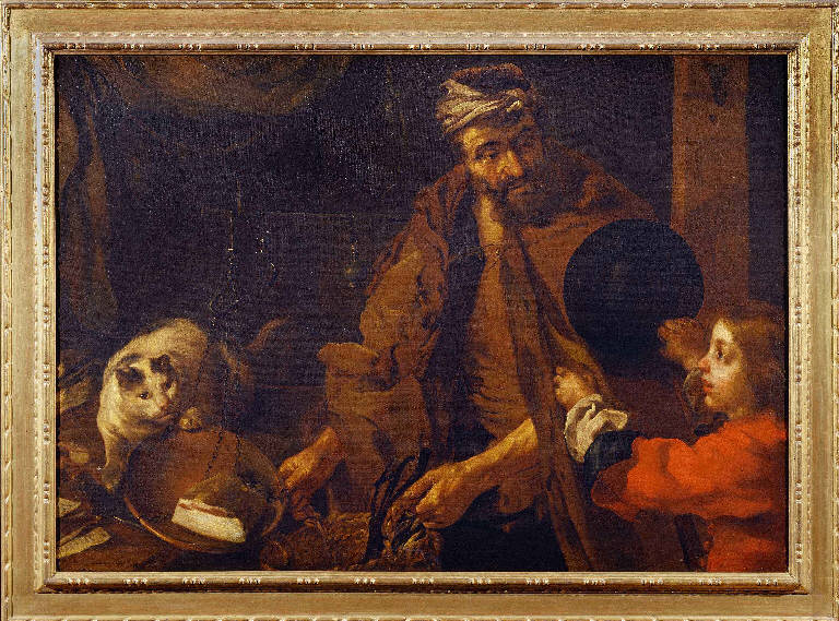 Salumiere con ragazzo e gatto (dipinto) di Keilhau, Bernhard detto Monsù Bernardo (metà sec. XVII)