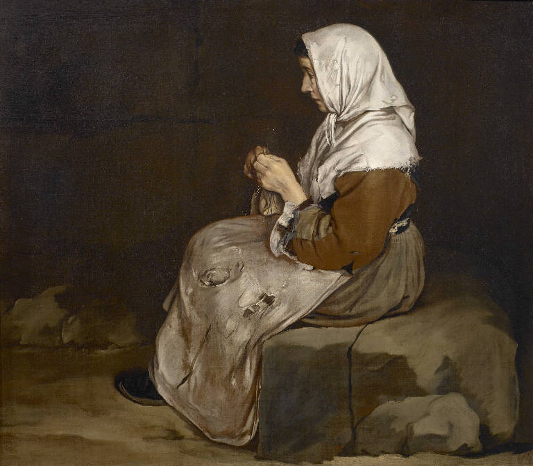 Donna che fa la calza (dipinto) di Ceruti, Giacomo detto il Pitocchetto (attribuito) (secondo quarto sec. XVIII)