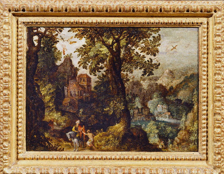 San Martino di Tours in un paesaggio boscoso (dipinto) - ambito renano-danubiano (inizio sec. XVII)