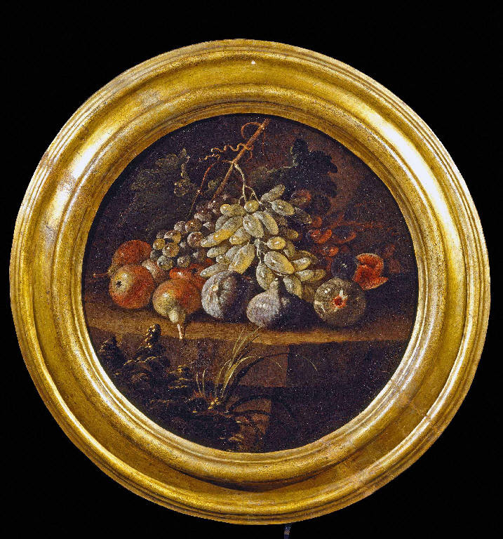 Piatto con pere e fichi (dipinto) di Ascione, Aniello - ambito lombardo (sec. XVII)