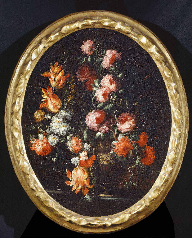 Vaso di fiori (rose, tulipani) (dipinto) di Caffi, Margherita (fine sec. XVII)