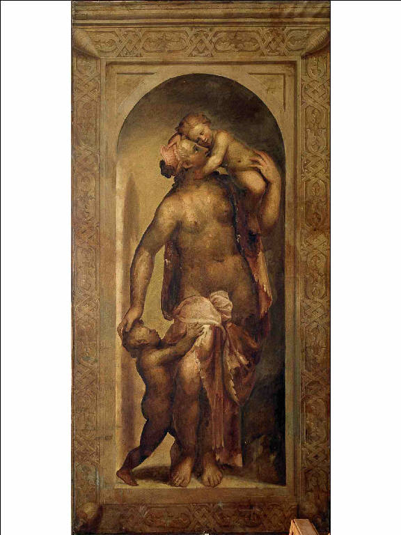 LATONA CON I FIGLIOLETTI APOLLO E DIANA (dipinto) di Trainini, Vittorio (sec. XX)