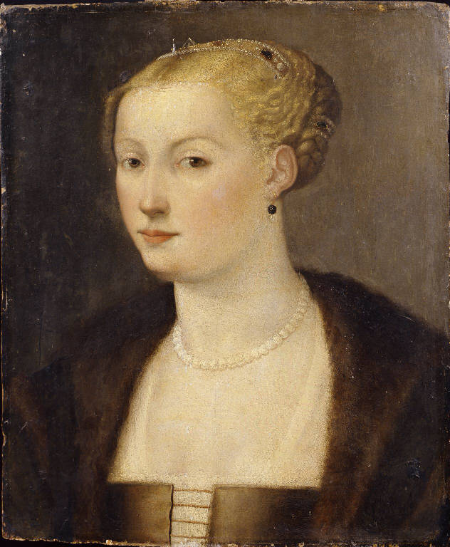 Ritratto di donna (dipinto) di Micheli Parrasio (attribuito) (sec. XVI)