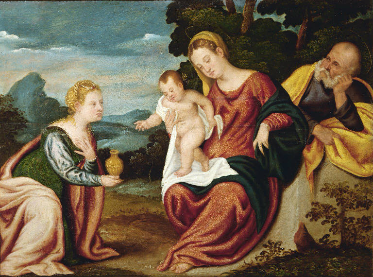 Madonna con Bambino, San Giuseppe e Santa Caterina d'Alessandria (dipinto) di Renzi Polidoro de' detto Polidoro da Lanciano (maniera) (secondo quarto sec. XVI)