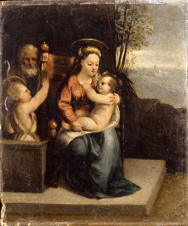Sacra Famiglia con San Giovanni Battista bambino (dipinto) di Luteri Battista detto Dossi Battista (sec. XVI)
