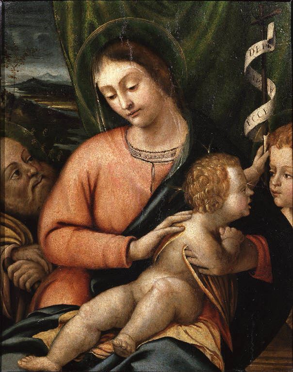 Sacra Famiglia con San Giovanni Battista bambino (dipinto) - ambito emiliano (sec. XV)