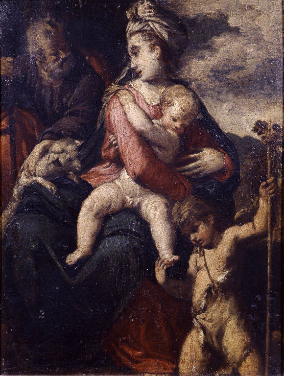 Sacra Famiglia con San Giovanni Battista bambino (dipinto) di Scarsella Ippolito detto Scarsellino (sec. XVI)