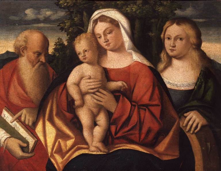 Madonna con Bambino tra San Gerolamo e Santa Caterina (dipinto) di Zanchi Betino (attribuito) (sec. XVI)