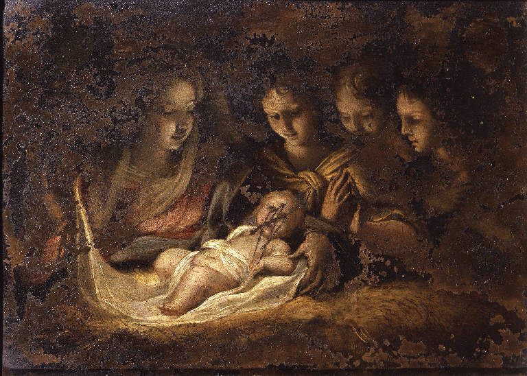 Adorazione di Gesù Bambino (dipinto) - ambito bolognese (metà sec. XVII)