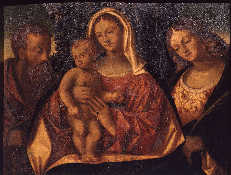 Madonna con Bambino tra San Paolo e Santa martire (dipinto) - ambito bergamasco (sec. XVI)