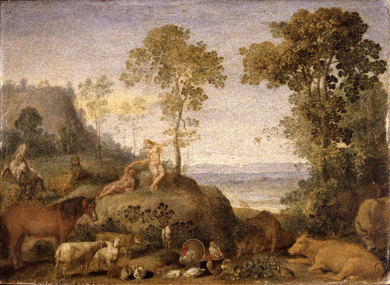 Adamo ed Eva nel paradiso terrestre (dipinto) di Breydel Karel (primo quarto sec. XVIII)