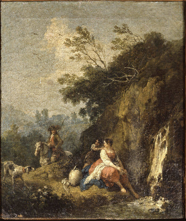 Scena campestre con figure e cascatella (dipinto) di Zuccarelli Francesco (sec. XVIII)