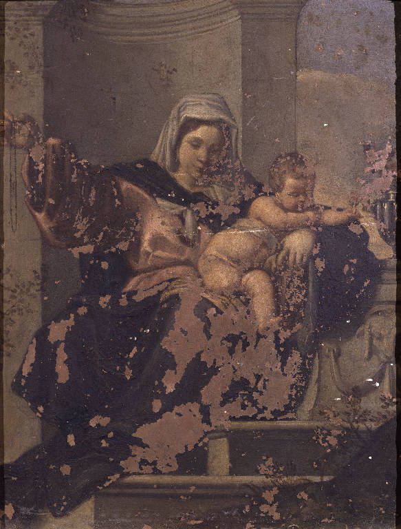 Madonna con Bambino (dipinto) di Cantarini Simone detto Pesarese (cerchia) (sec. XVII)