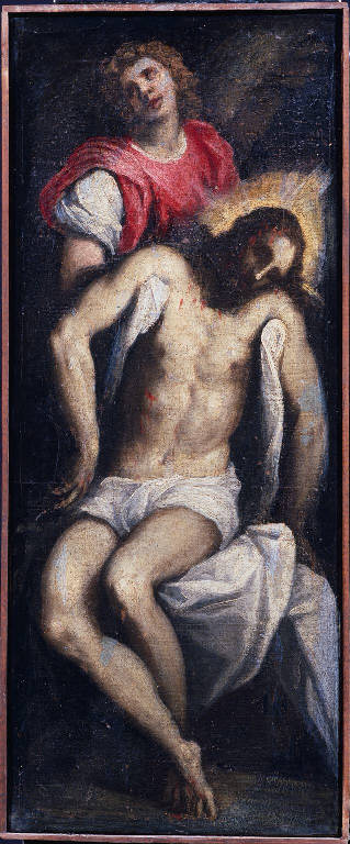 Cristo in pietà sorretto da un angelo (dipinto) di Negretti Jacopo detto Palma il Giovane (bottega) (sec. XVII)