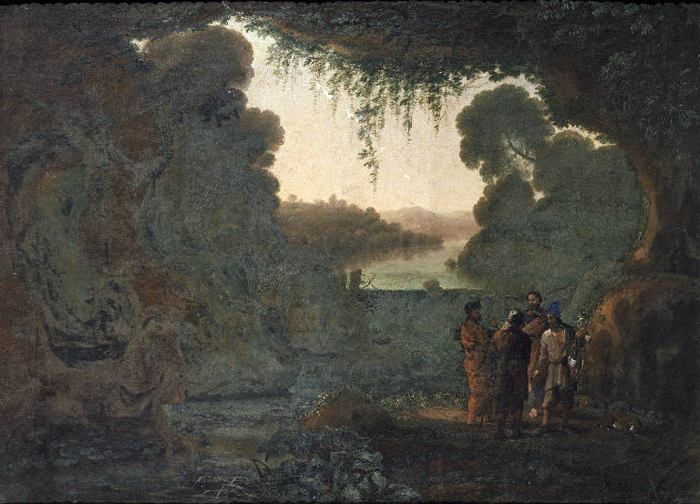 Interno di grotta con cacciatori (dipinto) di Swanevelt Herman van (sec. XVII)