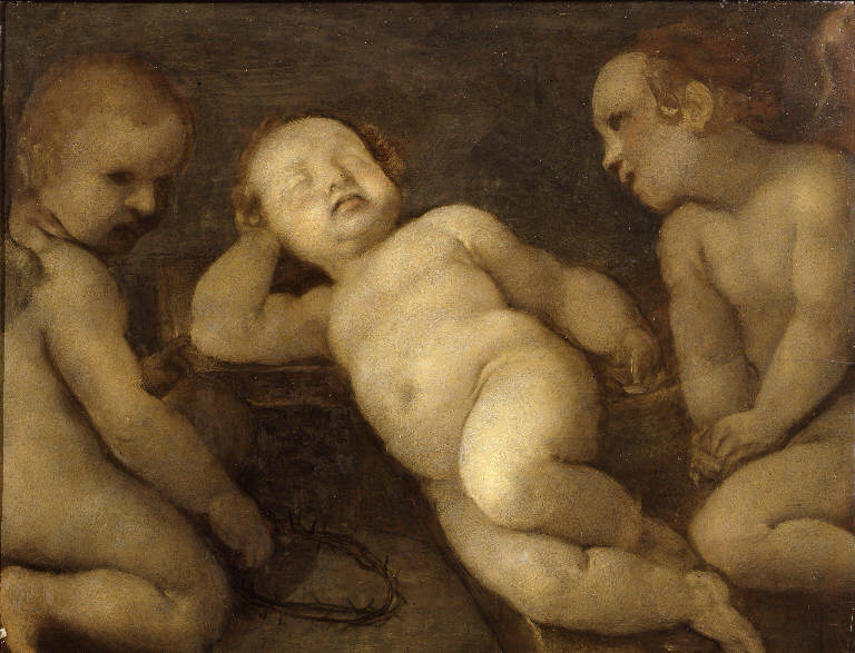 Gesù Bambino dormiente con angeli (dipinto) di Ceresa Carlo (sec. XVII)
