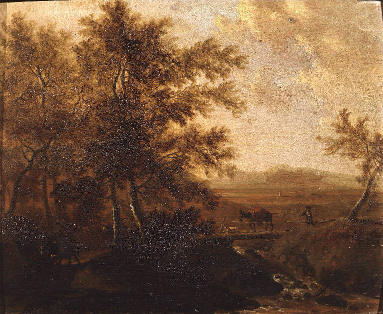 Paesaggio con alberi e torrente (dipinto) di Moucheron, Frederick de (sec. XVII)