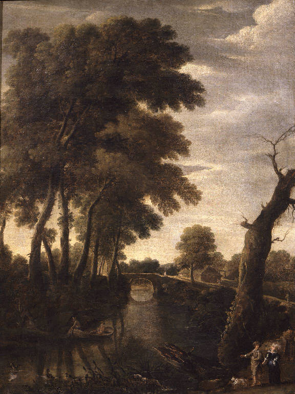 Paesaggio fluviale (dipinto) di Stock Ignatius van der (attribuito) (sec. XVII)