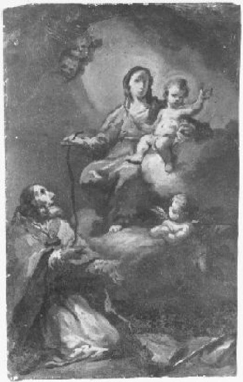 Madonna del Carmelo che offre lo scapolare a Santo Vescovo (dipinto) di Cucchi Giovanni Antonio (metà sec. XVIII)