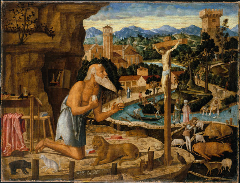 San Girolamo penitente in un paesaggio (dipinto) di Mansueti Giovanni (sec. XVI)
