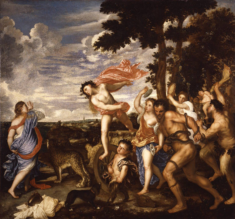 Bacco invita Arianna a salire sul suo carro (dipinto) di Varotari Alessandro detto Padovanino (sec. XVII)