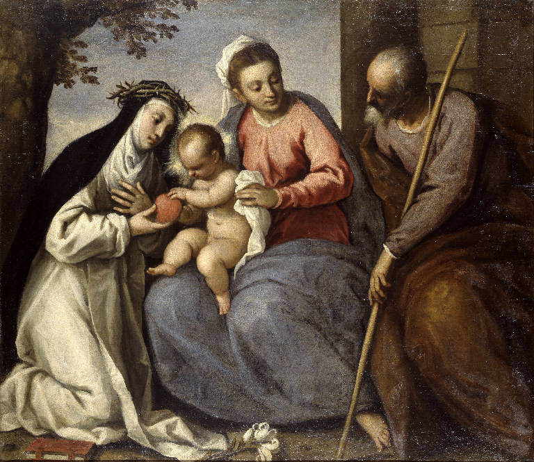 Sacra Famiglia con Santa Caterina da Siena (dipinto) di Negretti Jacopo detto Palma il Giovane (sec. XVII)