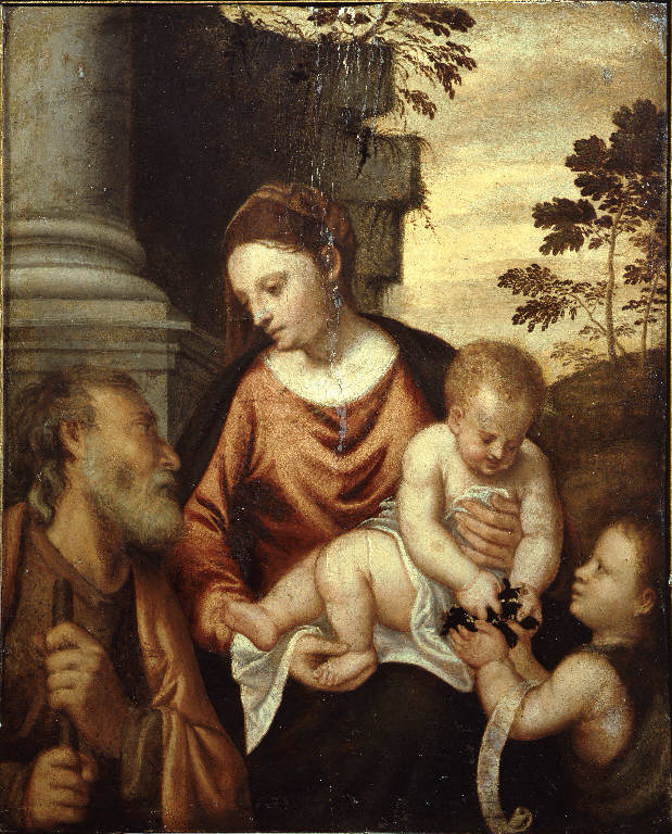 Sacra Famiglia con San Giovanni Battista bambino (dipinto) di Renzi Polidoro de' detto Polidoro da Lanciano (sec. XVI)