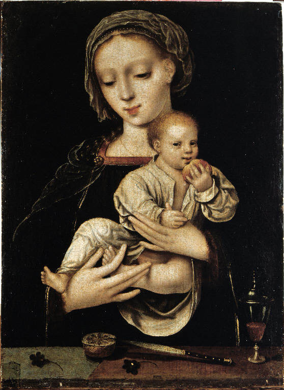 Madonna con Bambino che tiene in mano un melograno (dipinto) di Cleve Joos van (scuola) (sec. XVI)