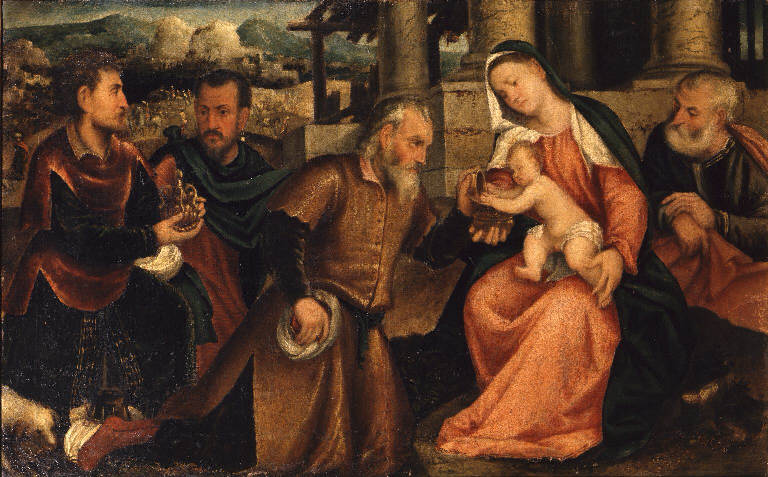 Adorazione dei Re Magi (dipinto) di Pitati Bonifacio de' detto Bonifacio Veronese (sec. XVI)