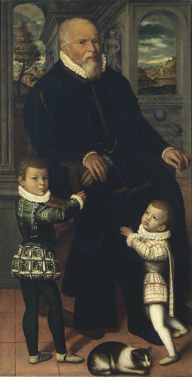 Ritratto d'uomo con bambini (dipinto) di Campi Vincenzo (cerchia) (sec. XVI)