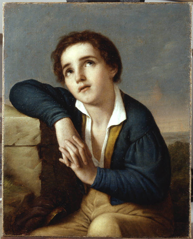 Fanciullo piangente su d'un avello, Fanciullo su avello (dipinto) di Gritti Giacomo (sec. XIX)