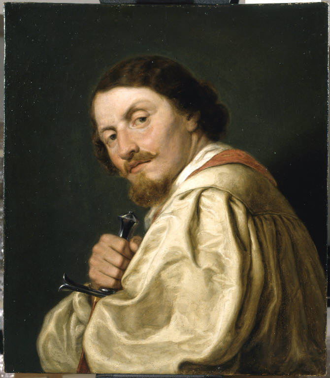 Un ritratto con pugnale in mano, Uomo con pugnale (dipinto) di Massieri Leopoldo (sec. XIX)