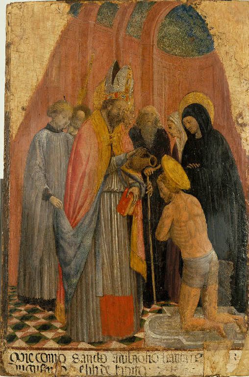 Sant'Ambrogio battezza Sant'Agostino (scomparto di polittico) di Vivarini Antonio (sec. XV)