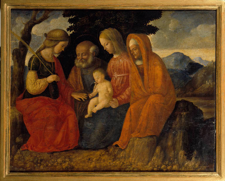 Matrimonio mistico di Santa Caterina d'Alessandria con San Giuseppe e Sant'Anna (dipinto) di Galizzi Vincenzo detto Vincenzo da Santacroce (sec. XVI)