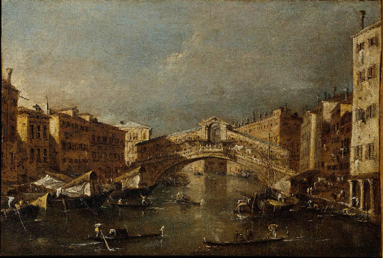 Veduta del ponte di Rialto a Venezia (dipinto) di Guardi Francesco (sec. XVIII)