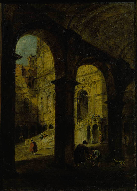 Veduta della corte di Palazzo Ducale e della Scala dei Giganti a Venezia (dipinto) di Guardi Francesco (sec. XVIII)