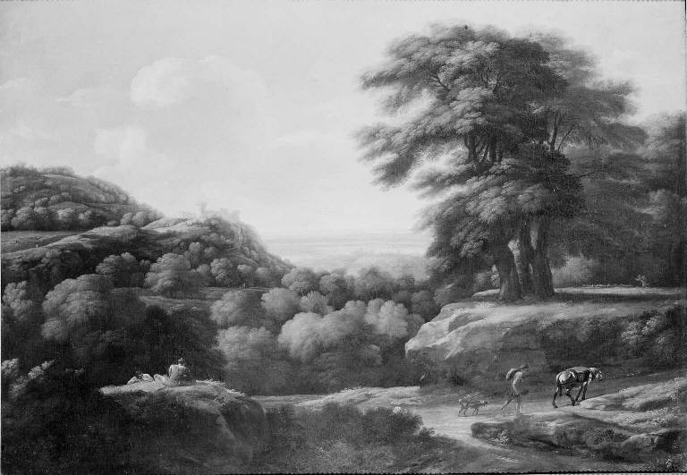 Paesaggio fluviale con pescatori (dipinto) di Tavella Carlo Antonio (attribuito) (sec. XVIII)