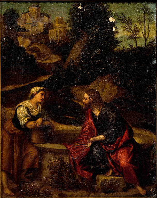 Cristo e la samaritana al pozzo (dipinto) - scuola bresciana (sec. XVII)