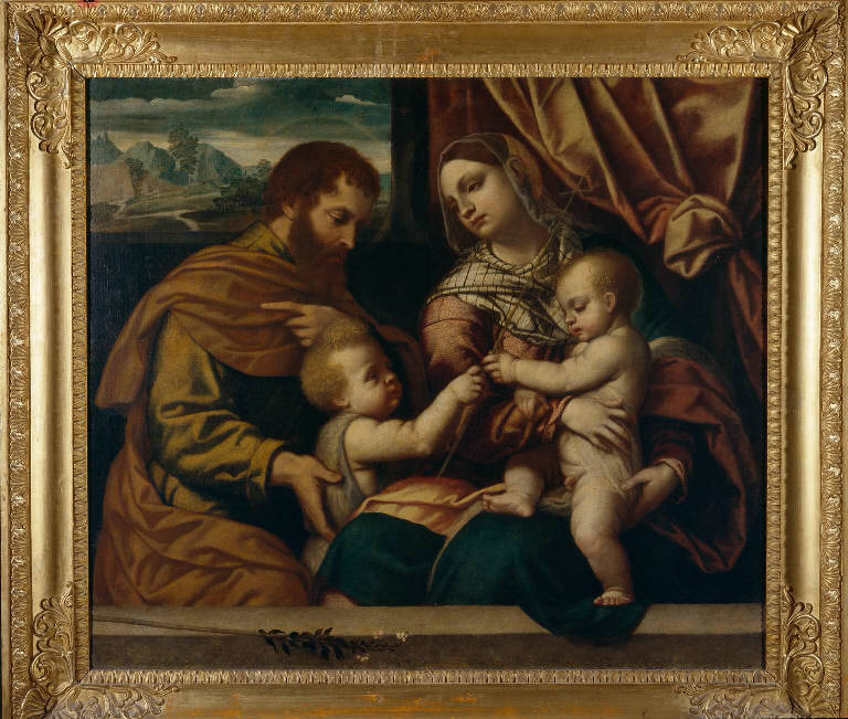 Sacra Famiglia con San Giovannino (dipinto) di Bonvicino Alessandro detto Moretto (sec. XVI)