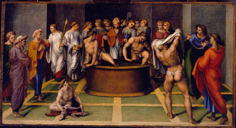 Sant'Agostino battezza i catecumeni (scomparto di polittico) di Genga Girolamo (sec. XVI)