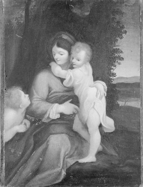 Madonna con Bambino e San Giovannino (dipinto) - scuola bolognese (sec. XVII)