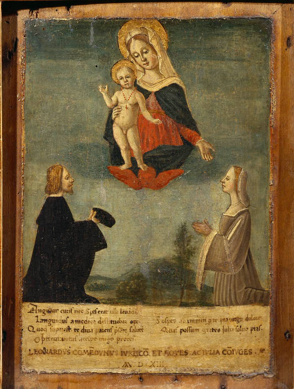 Madonna con Bambino tra Leonardo e Giulia Comenduno (dipinto) di Marinoni Antonio (bottega) (sec. XVI)