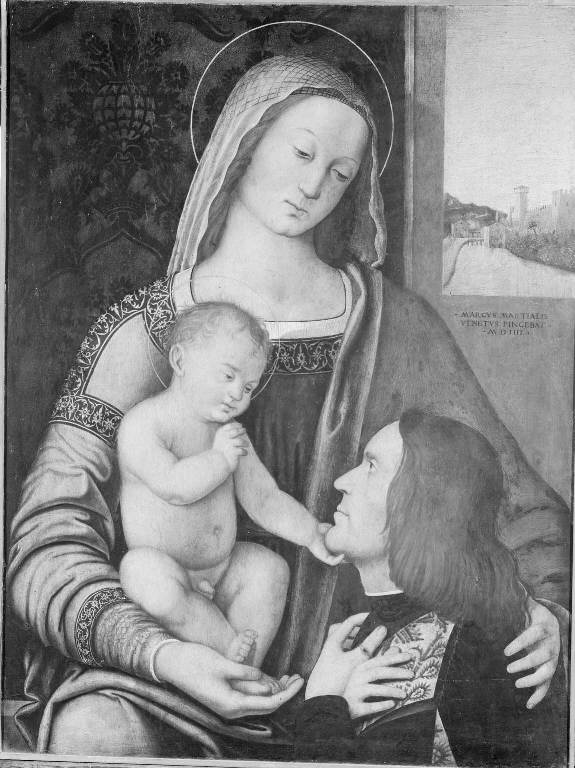 Madonna con Bambino e devoto (dipinto) di Marziale Marco (sec. XVI)