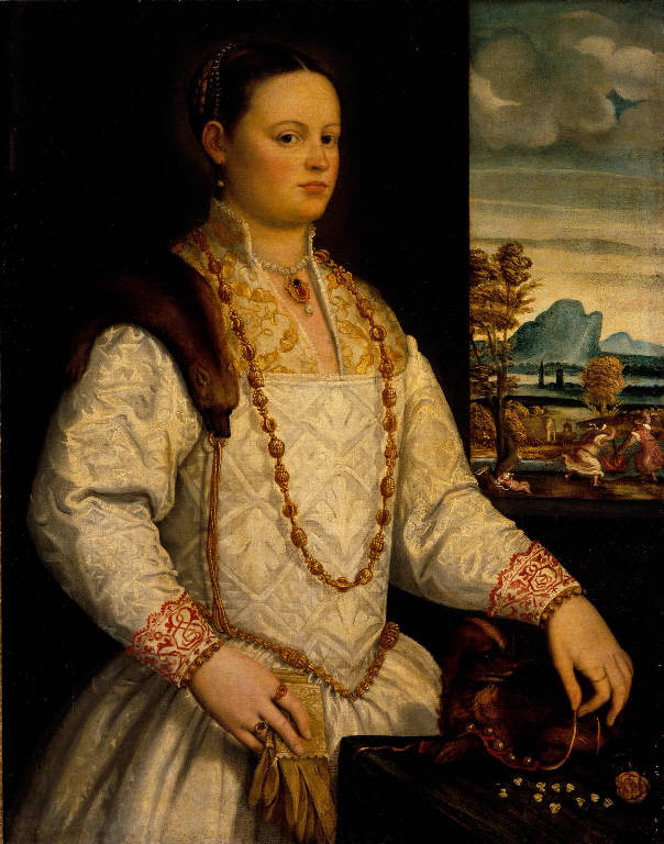 Ritratto di donna con cane (dipinto) di Beccaruzzi Francesco (sec. XVI)