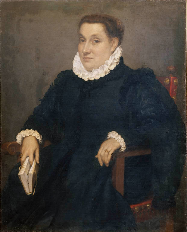 Ritratto di donna seduta con libro (dipinto) di Moroni Giovan Battista (sec. XVI)
