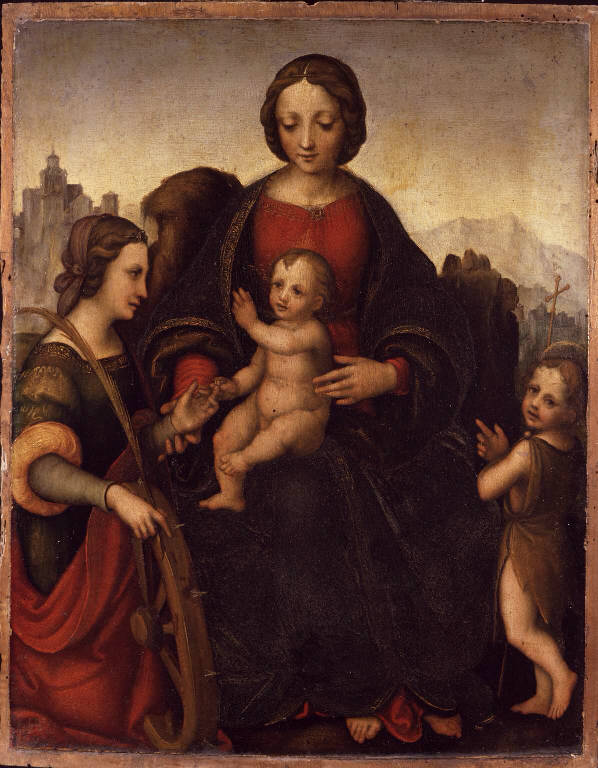 Matrimonio mistico di Santa Caterina d'Alessandria con San Giovannino (dipinto) di Piazza Albertino (sec. XVI)