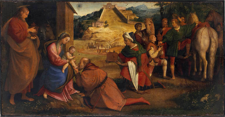 Adorazione dei Re Magi (scomparto di polittico) di Caroto Giovanni Francesco (sec. XVI)