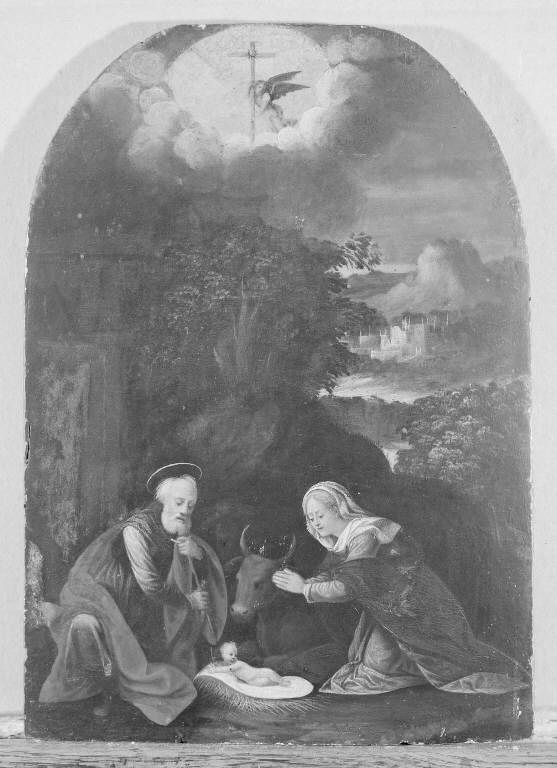 Adorazione di Gesù Bambino (dipinto) di Maestro dei dodici apostoli (sec. XVI)