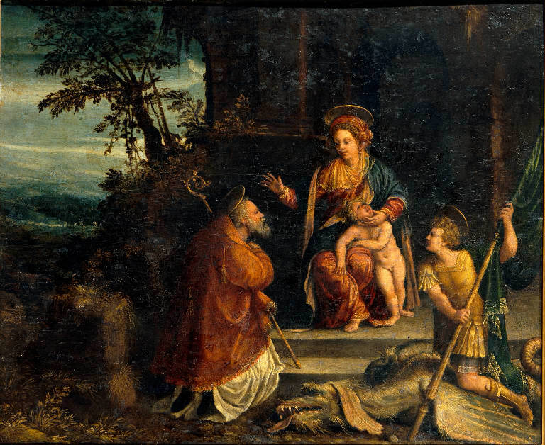 Madonna con Bambino tra Santi (dipinto) di Luteri Battista detto Dossi Battista (sec. XVI)